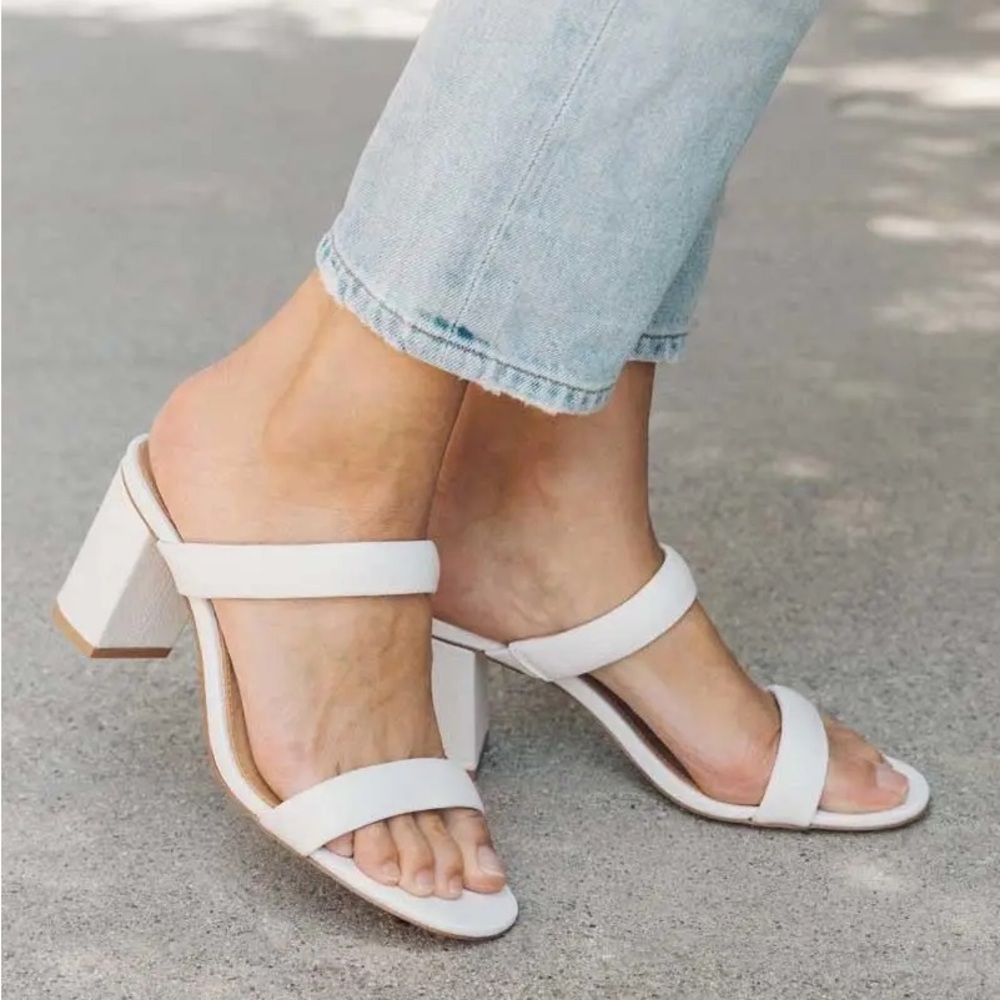 Soludos Strappy Block Heel Sandal White Leather Chunky Heels Mule Euro summer - Picture 2 of 15